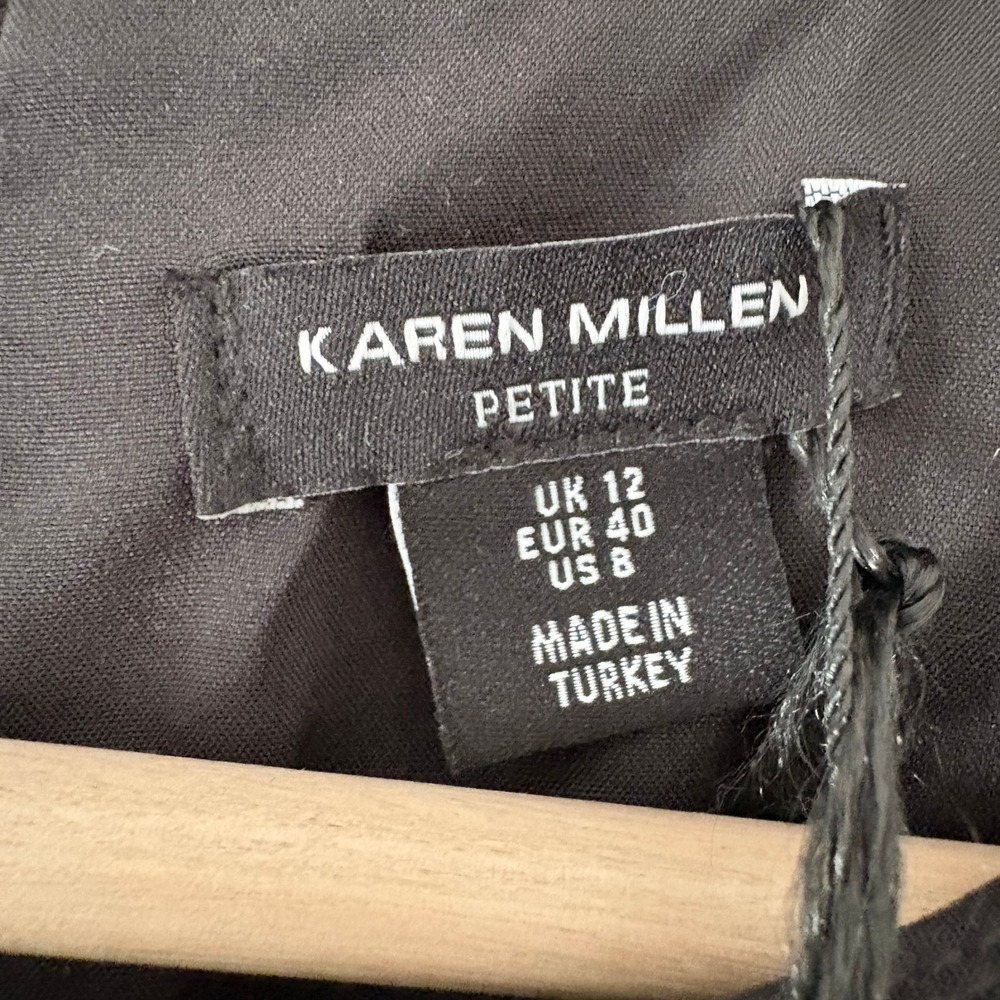 Karen Millen Dress Petite Contrast Pleated Panel Skirt Midi 8 Black Ivory Mono - Picture 9 of 16